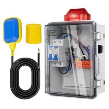 Imagem de CHENGPI Alarme de bomba de depósito - Alarme de tanque séptico de água alta com alarme alto de 110 dB e indicador LED grande - Bomba de água de partida automática ou manual para uso interno/externo