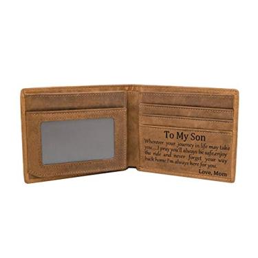 Imagem de Kenon Carteira de couro personalizada para homens, com bloqueio de RFID, dobrável, elegante, para marido, filho, pai, aniversário, dia dos namorados, dia dos pais, presentes de Natal, Marrom - For Son