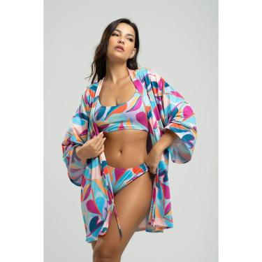 Imagem de Saída de Praia Kimono Estampado Tecido Proteção Solar Uv 50+-Feminino