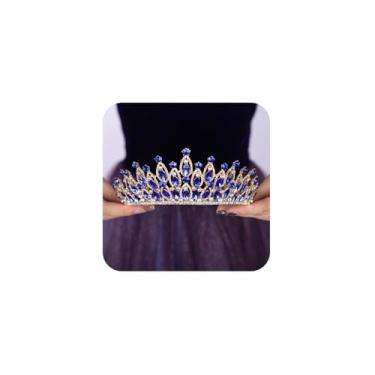 Imagem de Teyglen Tiara de casamento para mulheres, tiara de princesa de cristal dourado elegante com strass, coroa de rainha para festa de concurso de formatura da Grã-Bretanha, Free size, Strass, Sem Pedra