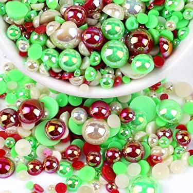 Imagem de Pérolas de fundo plano para artesanato, 50 g verde vermelho marfim meia pérola para artesanato, tamanho misto 3/4/5/6/8/10 mm pérolas meia redondas planas para artesanato copos sapatos copos projetos arte de unhas rosto