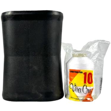 Imagem de Kit Para Pipas Linha Vera Cruz Fio 10 de 1000 Jardas Branca e Porta Linha Médio Oval Preto