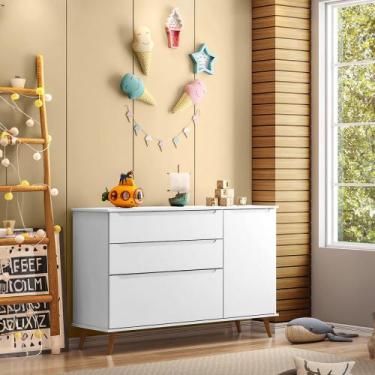 Imagem de Cômoda Infantil 3 Gavetas 1 Porta 100 MDF Melinda Phoenix Baby, Branco