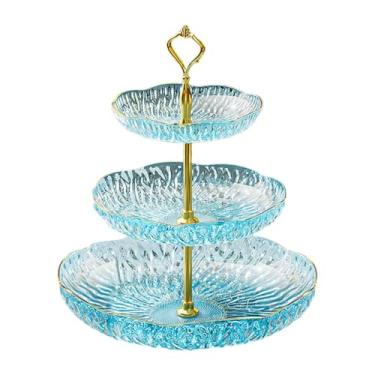 Imagem de Bandeja de placa de frutas bandeja de bolo de bandeja de lanches bandeja decorativa de servir bandeja de sobremesa para divertir lanches frutas, Azul, 3 Níveis