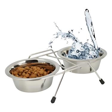 Imagem de Comedouro Bebedouro Duplo Inox c/ Suporte Cães 1400ml