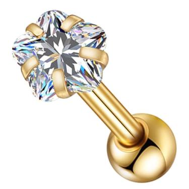 Imagem de LOMISS PIERCING HELIX CONCH PIERCING MINIBARBELL AÇO CIRÚRGICO PVD ZIRCÔNIA FLOR (DOURADO, 1,2X6X3)