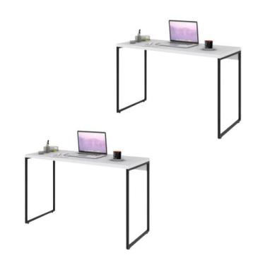 Imagem de Kit 2 Escrivaninhas Industrial Compacta 90x50 MDF Branco  Perfeita par