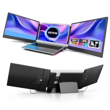 Imagem de KEFEYA Extensor De Tela Para Laptop - Monitor Portátil Triplo De 14,1" Com Suporte De Metal Resistente Para Laptops De 13 A 17 Polegadas, Extensor De Monitor Para Laptop Ips Hd 1080P Plug And Play P