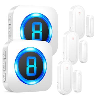 Imagem de SURFOU Campainha Sem Fio Com 3 Sensores E 2 Receptores, Campainha Quando A Porta Abre, Campainha Com Sensor De Porta, Alarmes Para Empresas/Residências, Campainha Digital, 55 Campainhas, 5 Volumes,