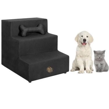 Imagem de escada pet cachorro gato 3 degraus em suede anti derrapante - Vit Deco