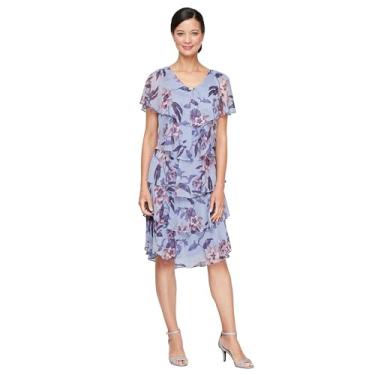 Imagem de S.L. Fashions Vestido feminino de manga curta floral de chiffon para coquetel primavera/verão, vestido de convidada de casamento, Periwinkle, 52
