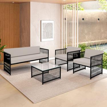 Imagem de Conjunto para Área Externa de Fibra Sintética - 02 Poltronas Namoradeira Mesa de Centro Santiago