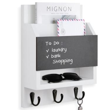 Imagem de Lucundm Suporte de chave e correio para parede, porta-chaves com quadro-negro e caixa de armazenamento longa, cabide de chave com 3 ganchos resistentes para casaco, coleira de cachorro, organizador de