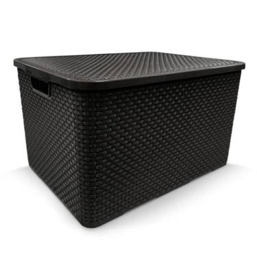 Imagem de Caixa Organizadora Reforçada Encaixe Mãos Rattan Cesto com Tampa 7 Lit