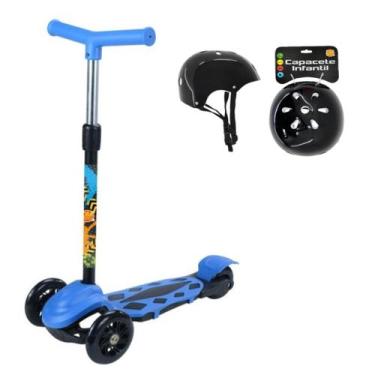 Imagem de Patinete Infantil 3 Rodas Azul Menino Menina Dm + Capacete - DM Toys