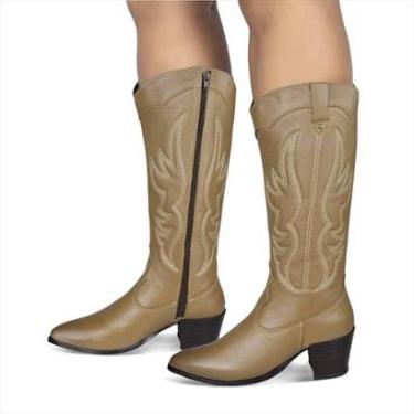 Imagem de Bota Longa Feminina Western Couro Legitimo Avela Salto Bloco Texana 8810-Feminino
