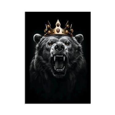 Imagem de ZUJGHSJG Decoração de parede de coroa preta e dourada, coroa de tigre de leão rugindo feroz, animais selvagens africanos preto e branco para homem, sala de estar, quarto, banheiro, decoração de casa