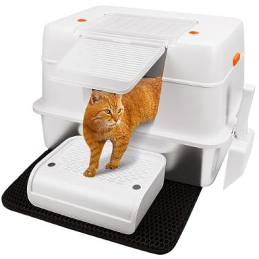 Imagem de Vivifying Caixa de areia de aço inoxidável, caixa de areia de gato fechada XL com tampa alta (bege)