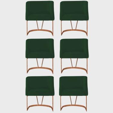 Imagem de Kit 06 Poltrona Cadeira Aurora Luxo Confort Industrial Ferro Bronze Veludo Verde Escuro - Ahz Móveis