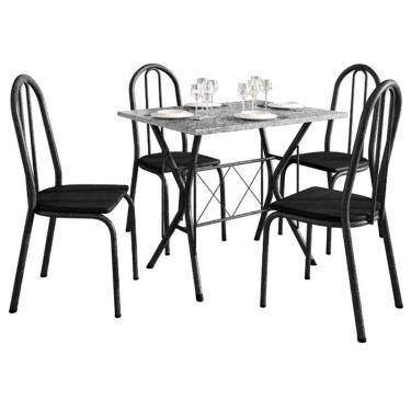 Imagem de Mesa de Jantar Ambiente Bruna 100x60 cm com Granito Ocre Itabira com 4 Cadeiras 050 Preto - Artefamol