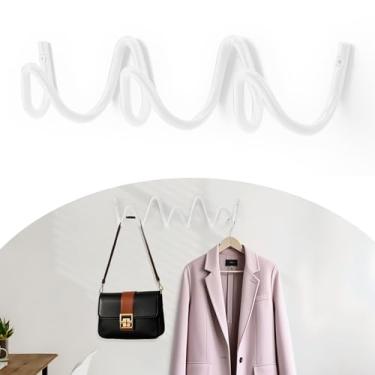 Imagem de Bumtosc Suporte de parede para cabideiro, ganchos de parede onda criativa capacidade de 20 kg, fácil instalação, ganchos multiuso para casaco, chapéu, bolsa, guarda-chuva (enquanto, 29 cm x 7,5 cm