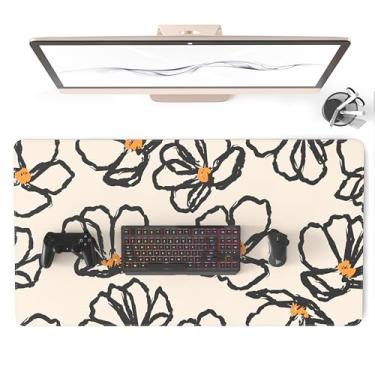 Imagem de Colorful Star Mouse pad floral grande para jogos de linha abstrata, almofadas de mesa antiderrapantes à prova d'água, acessórios para mouse de escritório feminino, 80 x 39,9 x 3,5 mm de espessura