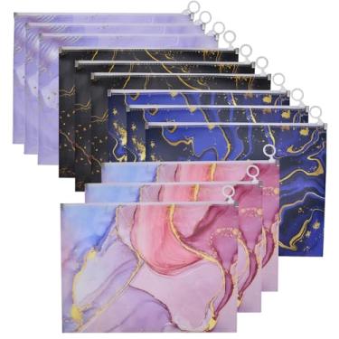 Imagem de SIPLIV 12 peças de pasta de arquivo com estampa floral, envelopes com zíper, organizador de documentos, pastas expansíveis, tamanho letra A4 - cores marmorizadas