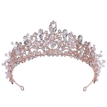 Imagem de Coroa de cristal de casamento com contas de cristal luxuosas coroa de tiaras de coração, tiara de diadema de concurso de strass grande acessórios de cabelo para noiva