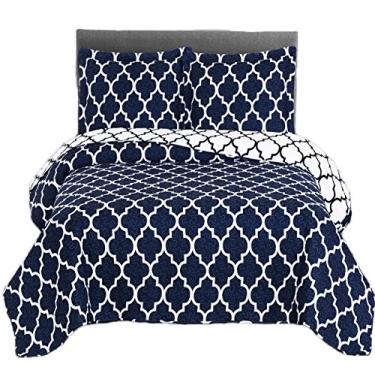 Imagem de Royal Tradition Colchas reversíveis Meridian-azul-marinho, conjunto de colcha de 2 peças de tamanho grande Twin GG (168 polegadas de largura x 228 cm de comprimento) Colcha leve