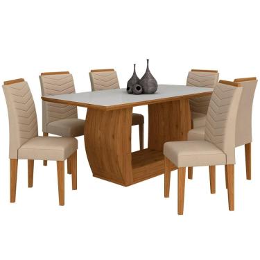 Imagem de Mesa Com 6 Cadeiras Líbano 1,60 Cin/off White/bege - Móveis Arapongas