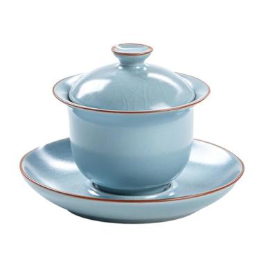 Imagem de Tigela Tianqing Sancai Gai retrô chinesa de 160 ml/6 onças, conjunto de chá Kung Fu de cerâmica para casa - Man Yun