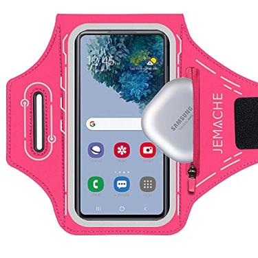 Imagem de JEMACHE Braçadeira de corrida para Samsung Galaxy S21 Ultra, S20 Plus, S21 Plus 5G, S20 FE, Note 20 Ultra 10+ 9 8, braçadeira de treino de academia com bolso para fones de ouvido, porta-cartão (rosa)