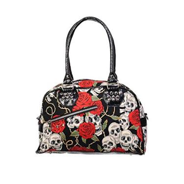 Imagem de Lost Queen Bolsa feminina de lona caveiras e rosas - Bolsa de ombro gótica alternativa