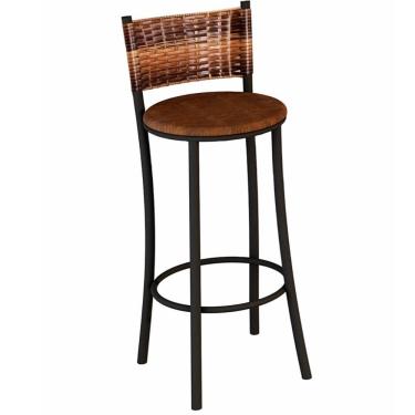 Imagem de Banqueta Tamborete Bistrô Alta Teixeira Panamá com encosto de junco Ratam Carvalho Preto Fosco