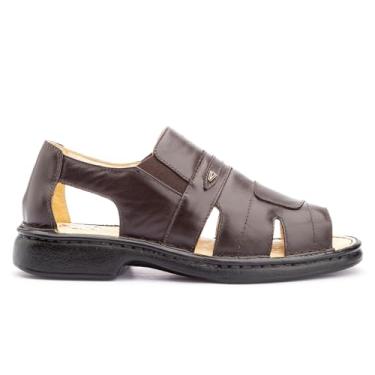 Imagem de Sandália Masculina Ortopédica em Couro Confort Gel com Elástico (Café, BR, Adulto, Numérico, 41)