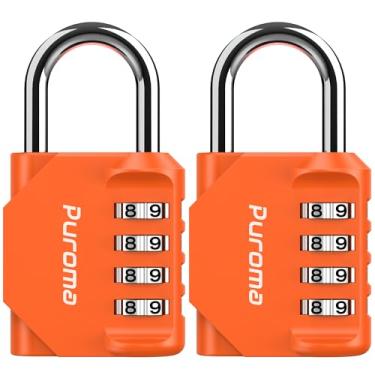 Imagem de Puroma Pacote com 2 cadeados combinados para locker, cadeado impermeável de 4 dígitos para escola, academia, esportes, cerca, caixa de ferramentas, portão, estojo, ao ar livre, armazenamento de