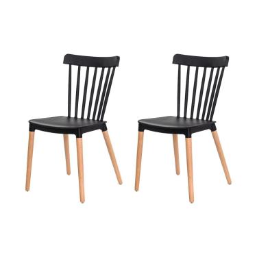 Imagem de Kit 2 Cadeiras Ellen Windsor Polipropileno Preta Madeira