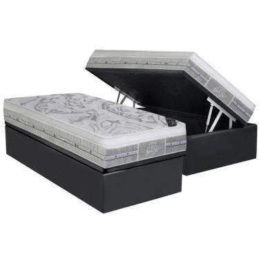 Imagem de Cama Box Baú Solteiro: Colchão Castor Pocket Gold Star Slx + Base Crc Suede Gray(88x188)