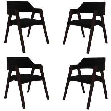 Imagem de Kit 4 Cadeiras Sala De Jantar E Jogos Carteados Madeira Maciça Poker Veludo Preto-tabaco G42 - Gran Belo