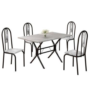 Imagem de Conjunto Sala De Jantar Mesa Retangular 100x60cm Tampo Granito Topázio 4 Cadeiras Linda Yescasa Paraopeba- Preto Fosco