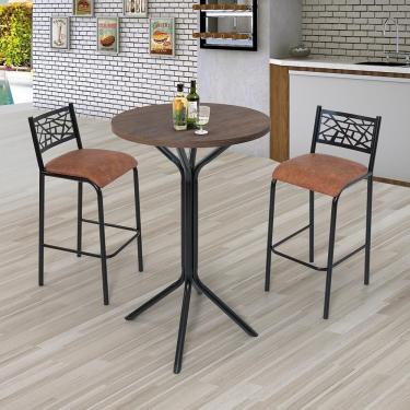 Imagem de Conjunto Bistrô Dani 2 Banquetas E Mesa Tampo Bp Redondo Preto Fosco Caramelo