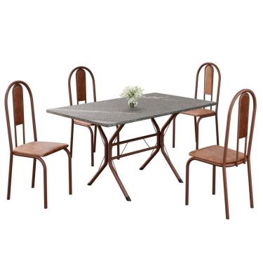 Imagem de Conjunto Sala De Jantar Mesa Retangular 120x75cm Tampo Granito Topázio 4 Cadeiras Linda Yescasa Marrom