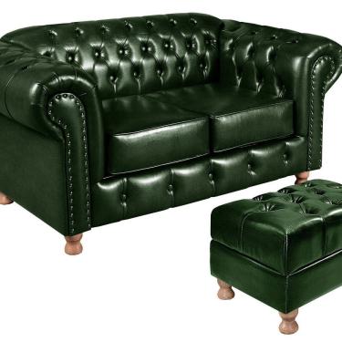 Imagem de Sofá 2 Lugares Com Puff Luis Xv Decoração Sala Recepção Retrô Verde