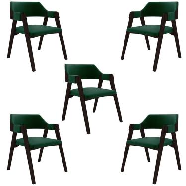 Imagem de Kit 5 Cadeiras Sala De Jantar E Jogos Carteados Madeira Maciça Poker Veludo Verde-tabaco G42 - Gran Belo