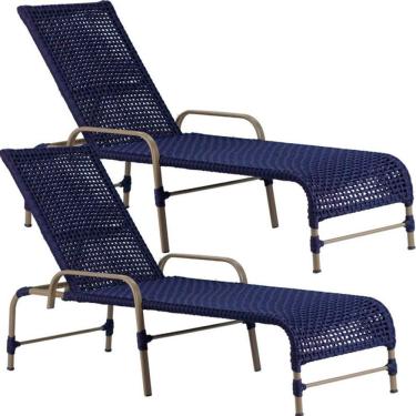 Imagem de 2 Espreguiçadeiras Catar Corda Náutica Trama Original Azul