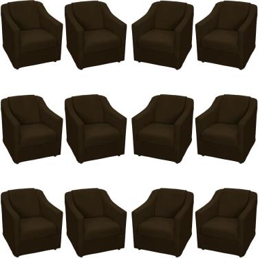 Imagem de Kit 12 Poltronas Mila Pé De Plástico Cromado - Marrom Suede