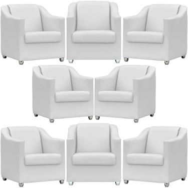 Imagem de Kit 8 Poltronas Mila Corino Cores Pé De Plástico Cromado - Branco Corino