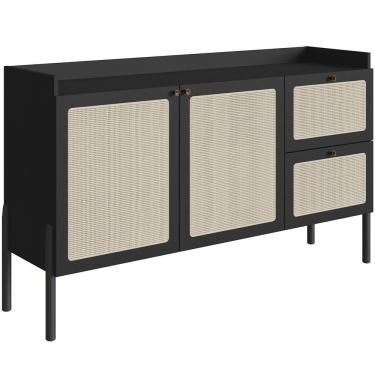 Imagem de Aparador Buffet Para Sala De Jantar 139cm Pés Madeira Moss A03 Nero Preto