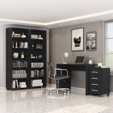 Imagem de Kit 4 Peças Com Escrivaninha, Gaveteiro E 2 Estantes Livreiros Preto