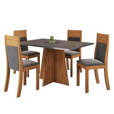 Imagem de Mesa De Jantar Retangular Viero Vivere Com 4 Cadeiras Roma Mel Cinza Grafite
